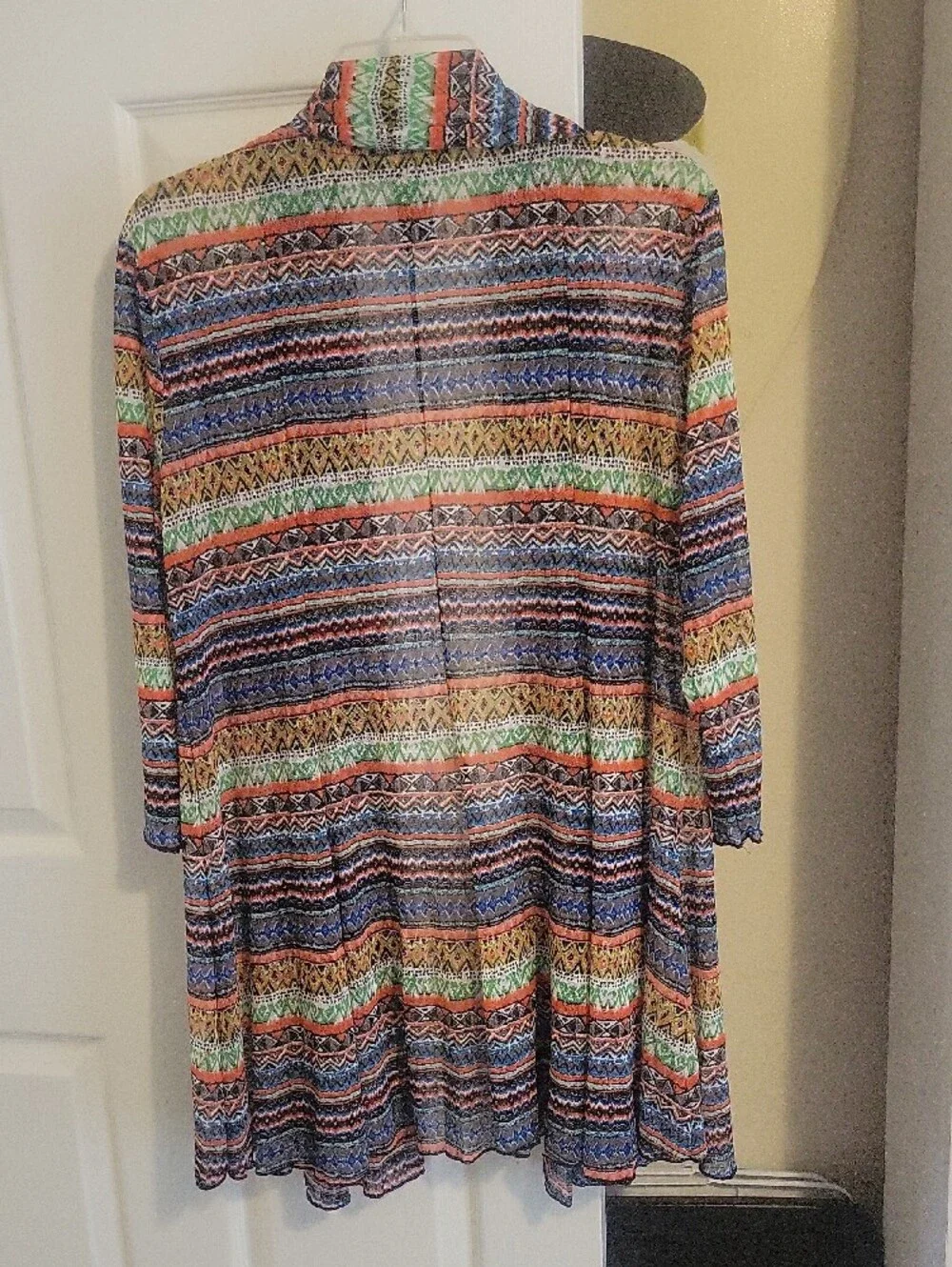 Ali Miles szLg Multicolor Aztec Knit Open Sheer Cardigan/Cover with stretch